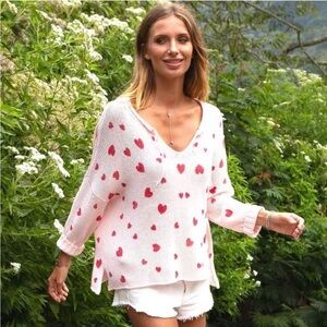 Wooden Ships by Paola Buendia Pink Hearts Tie Front Sweater